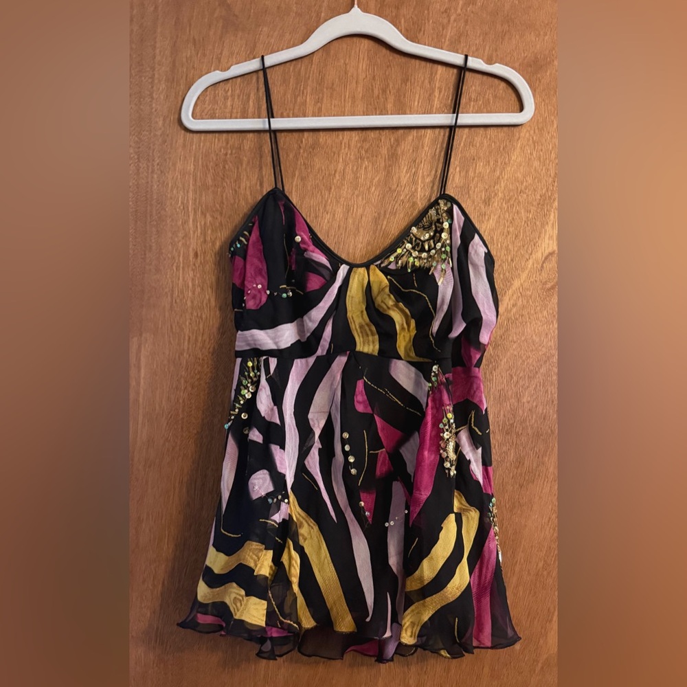 Diane Von Furstenberg Pink and Yellow Asymmetrical Camisole